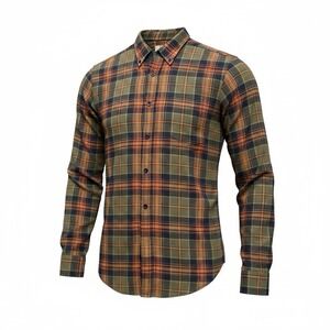 Ocean & Coast Mens Large Cotton Flannel Green Orange Plaid Button Up Shirt